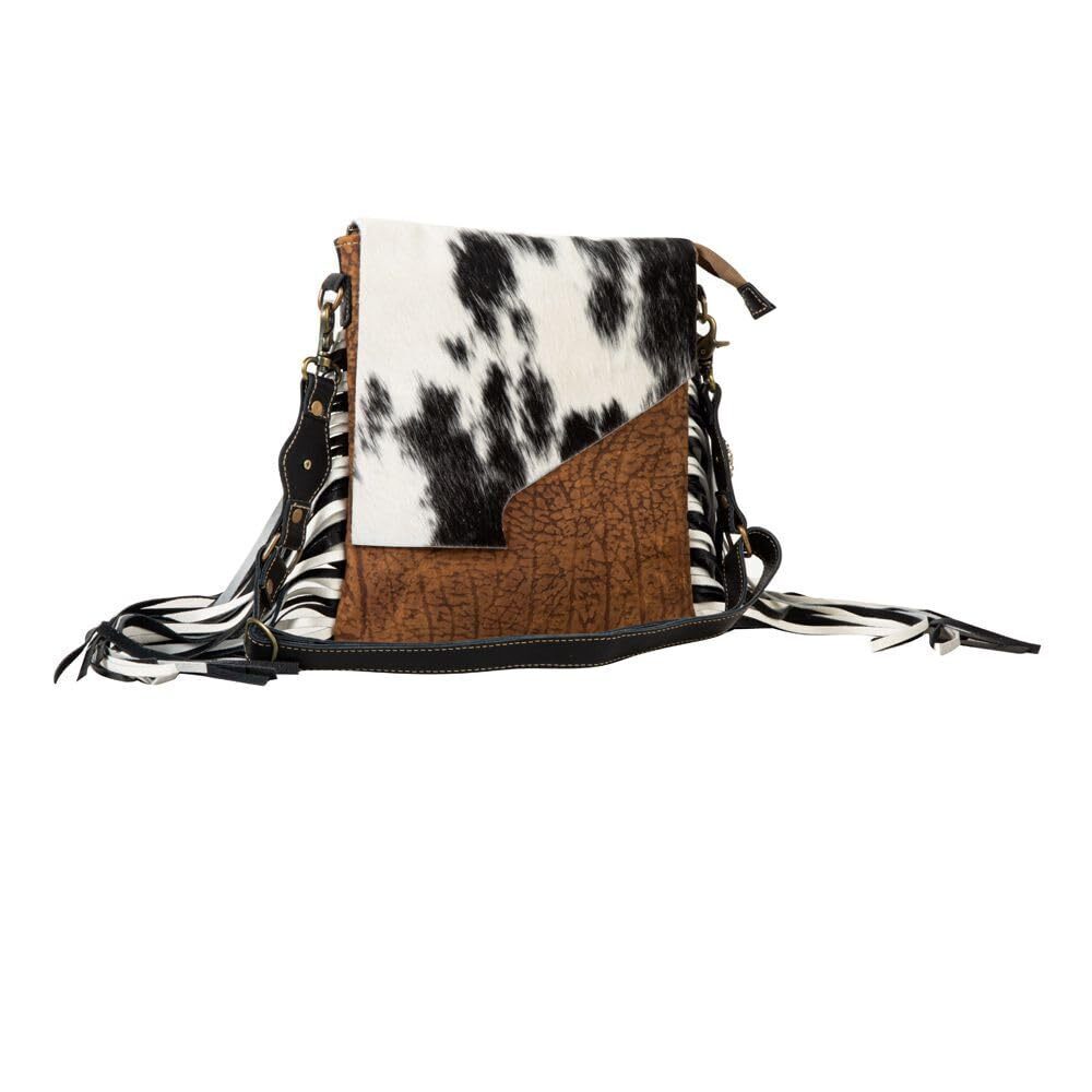 3513 Western Leather Crossbody Bag , Hairon Upcycled Flap Boho Bag - Picture 3 of 7